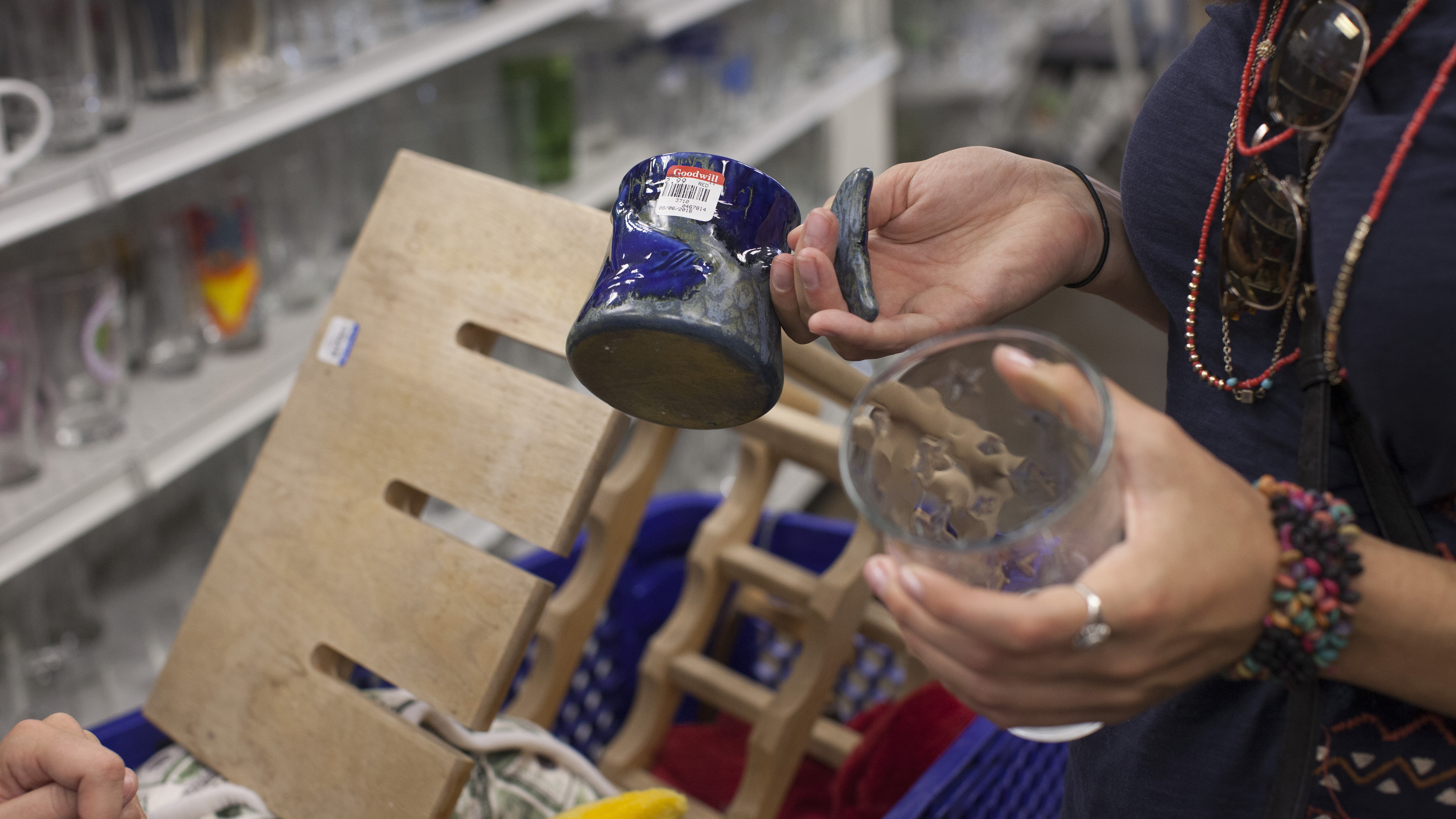 Deciding on items during the Leafly Thrift Shop Cannabis Challenge