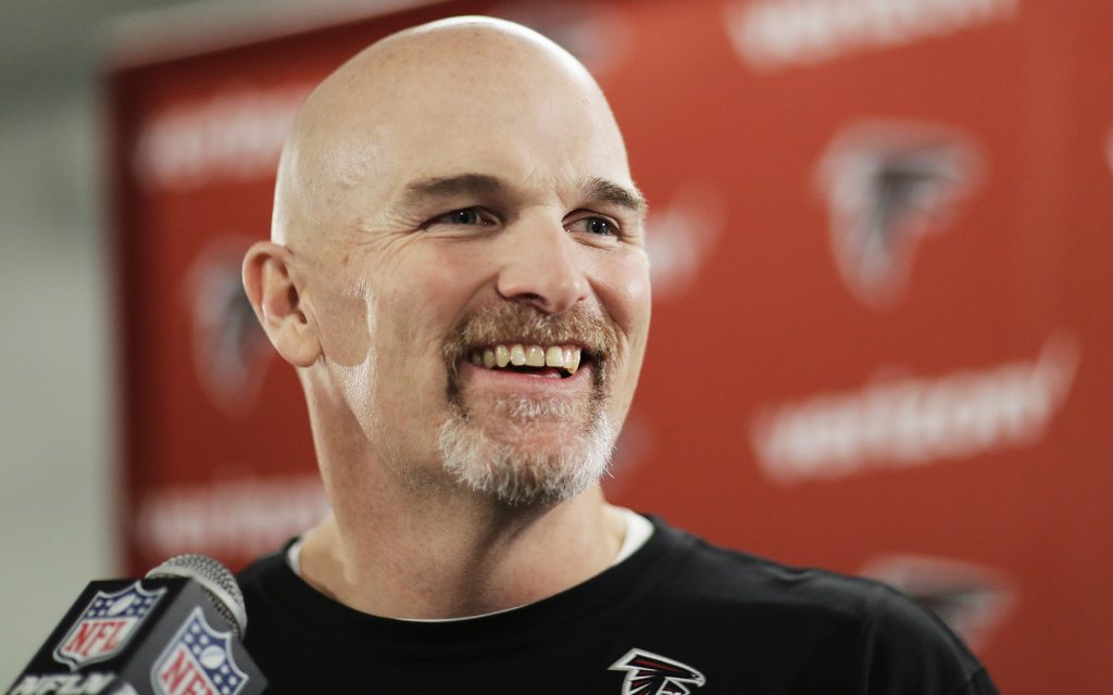 Atlanta Falcons head coach Dan Quinn answers questions from the media at the NFL football team's practice facility in Flowery Branch, Ga., Friday, Jan. 27, 2017. (David Goldman/AP)