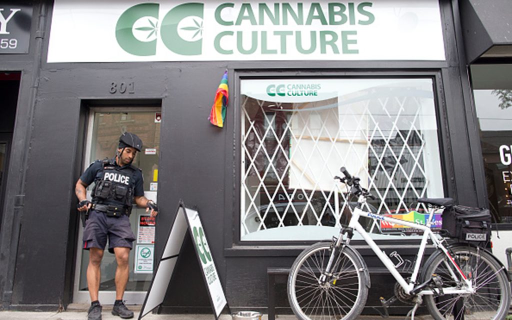 JUNE 23: Police removed marijuana and cannabis oil following a raid where three people were arrested at Cannabis Culture on Queen Street West in Toronto Thursday afternoon. (Lucas Oleniuk/Toronto Star via Getty Images)