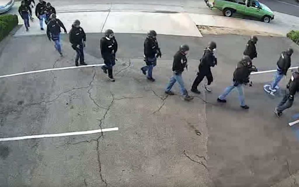 Security camera footage of the 2016 raid of Med-West's facilities show law enforcement clad in body armor and carrying assault rifles. (Courtesy of Med-West)