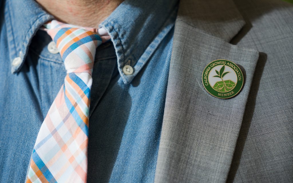 Hezekiah Allen's pin hints at his cause: Growing a legal industry with room for legacy growers.
