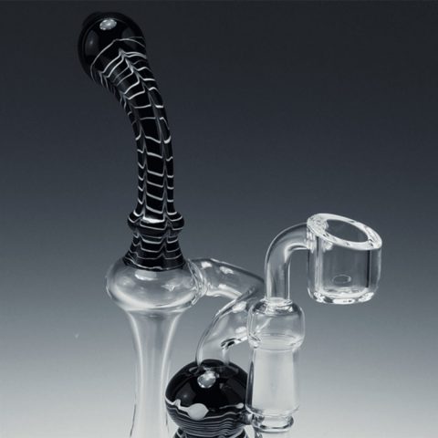 ile High Glass Pipes' Black & White Raked Recycler with 4mm quartz banger