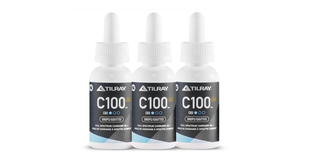 CBD droplet bottles from Tilray