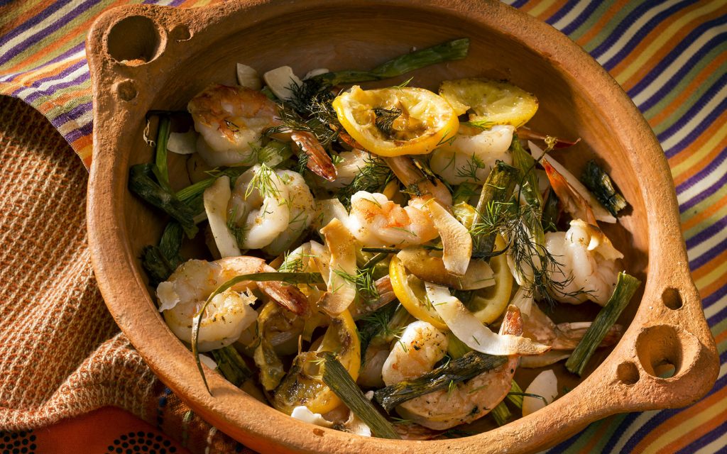 Cannabis-infused coconut roasted citrus shrimp