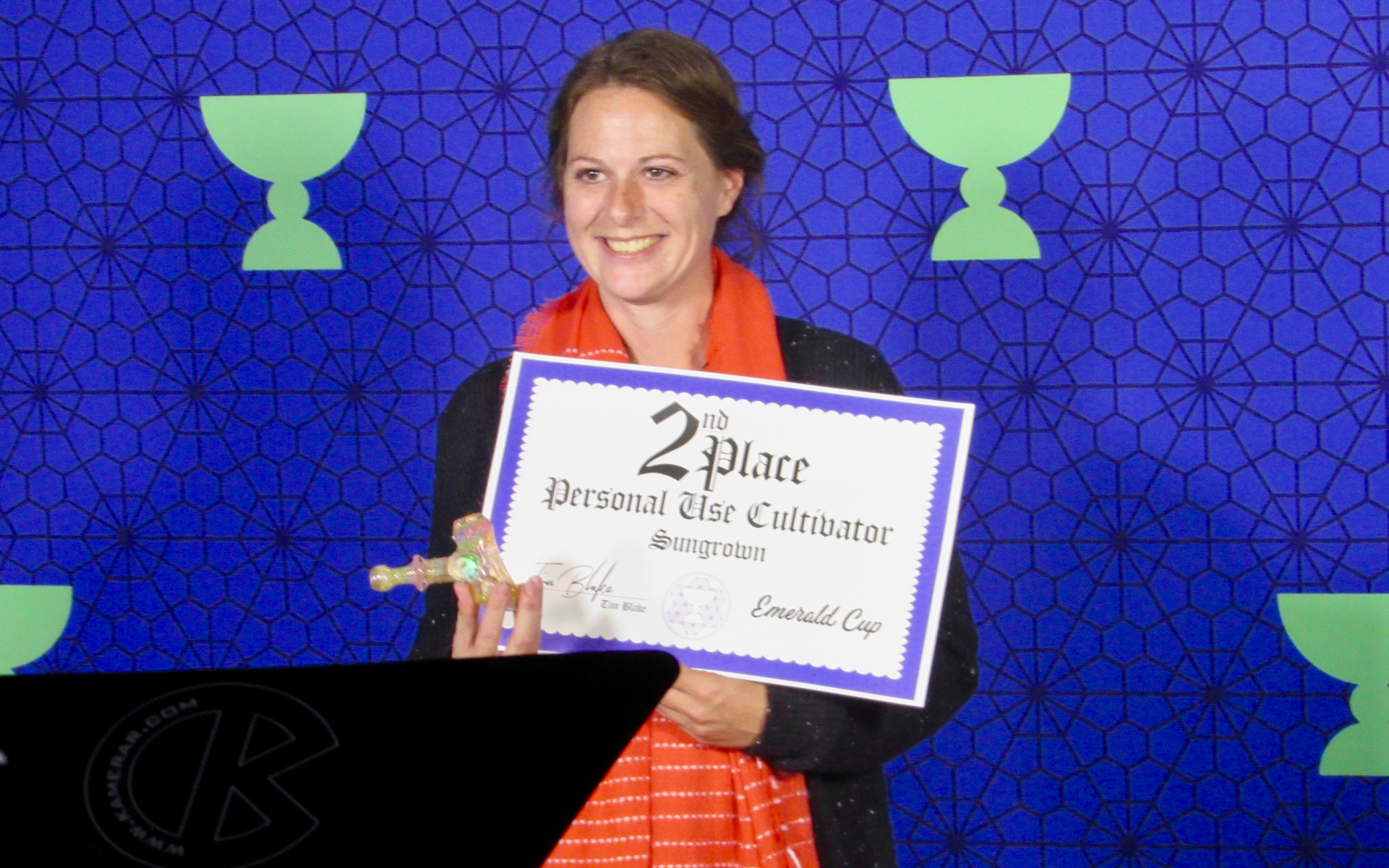 The Emerald Cup featured awards for personal cultivation as well. Second place flowers winner Paula Hudgins won for Wedding Cake. (David Downs/Leafly)