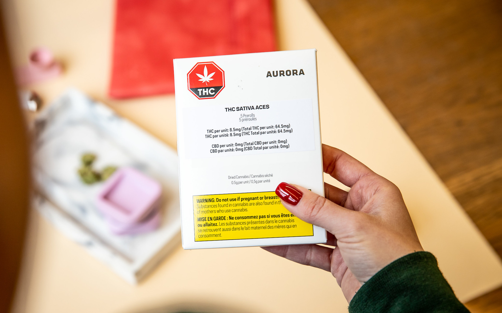 hand holding a box of aurora sativa aces prerolls