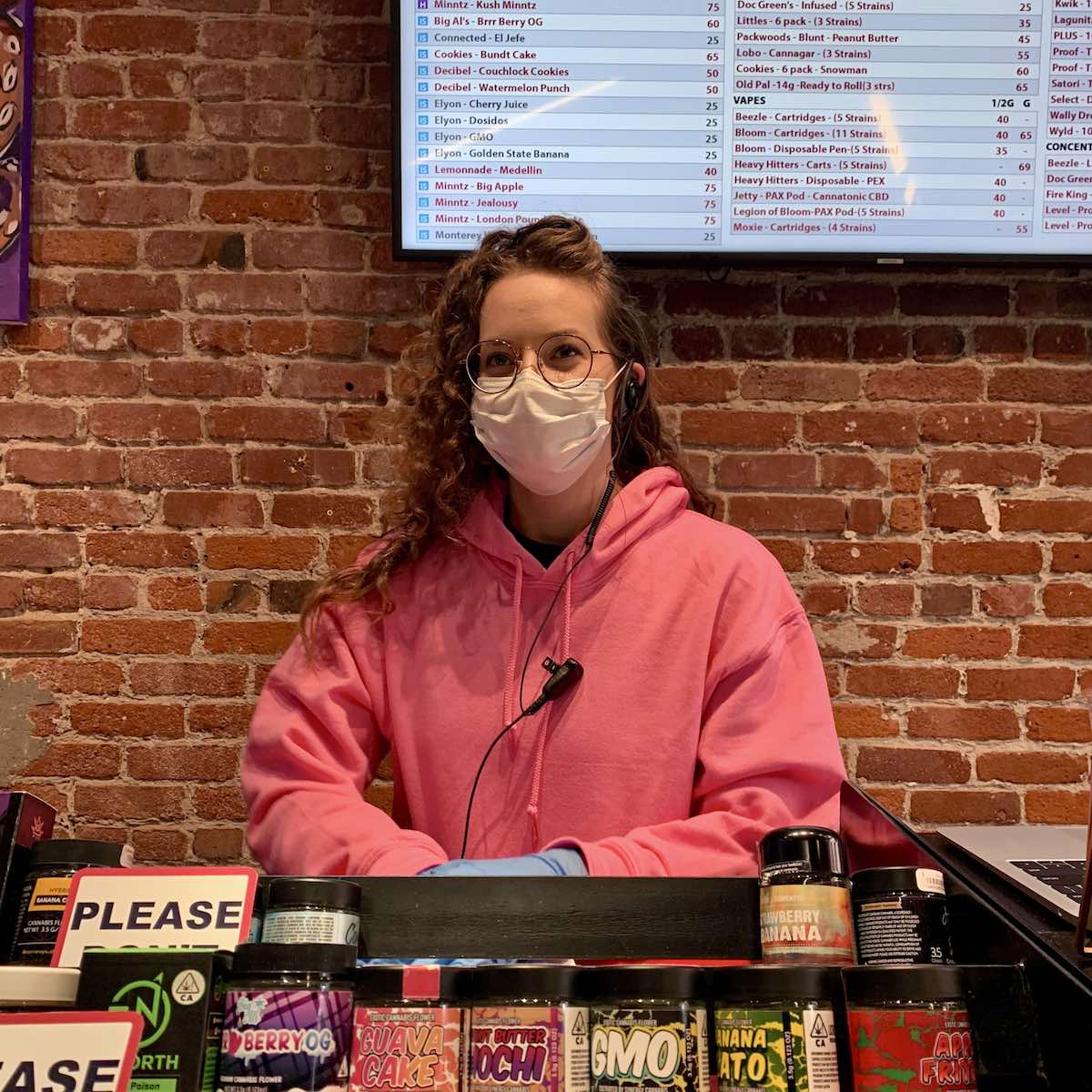 A manager at The Bloom Room on duty Wed. April 15 in San Francisco. (David Downs/Leafly)